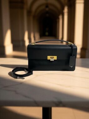 Balenciaga Black Leather Top-Handle Crossbody Bag with Gold and Silver Hardware